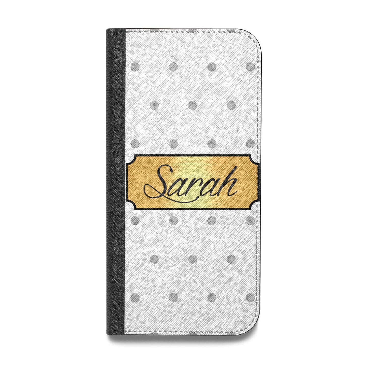 Personalised Grey Dots Gold With Name Vegan Leather Flip Samsung Case