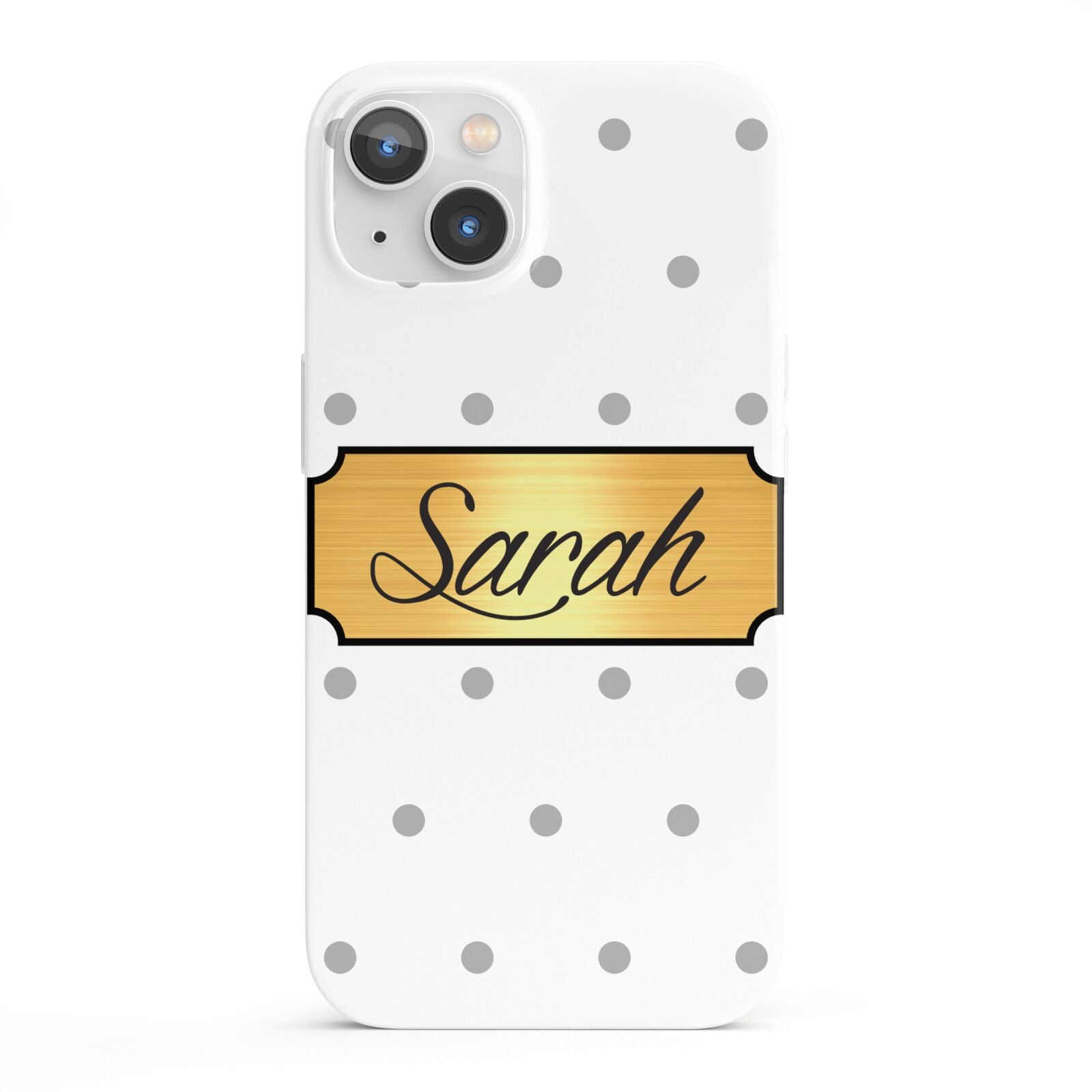 Personalised Grey Dots Gold With Name iPhone 13 Full Wrap 3D Snap Case