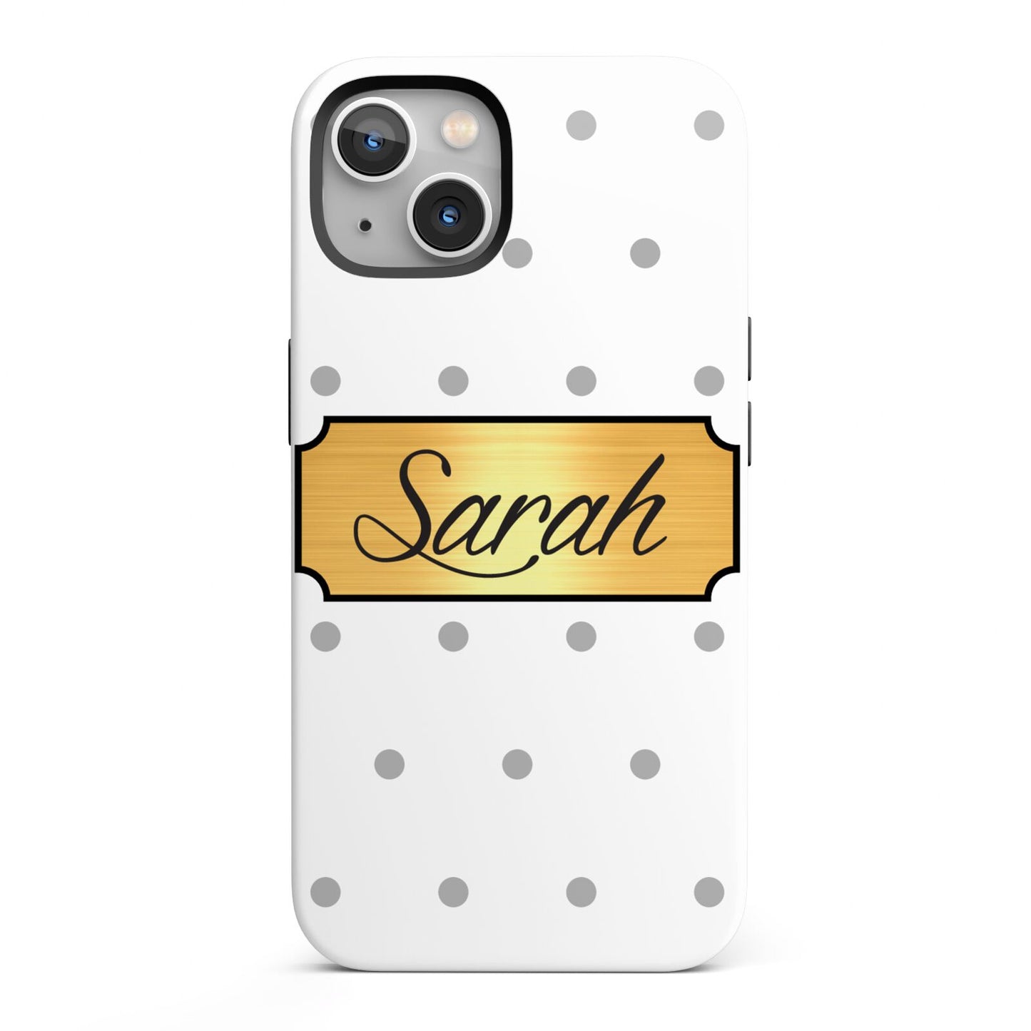 Personalised Grey Dots Gold With Name iPhone 13 Full Wrap 3D Tough Case