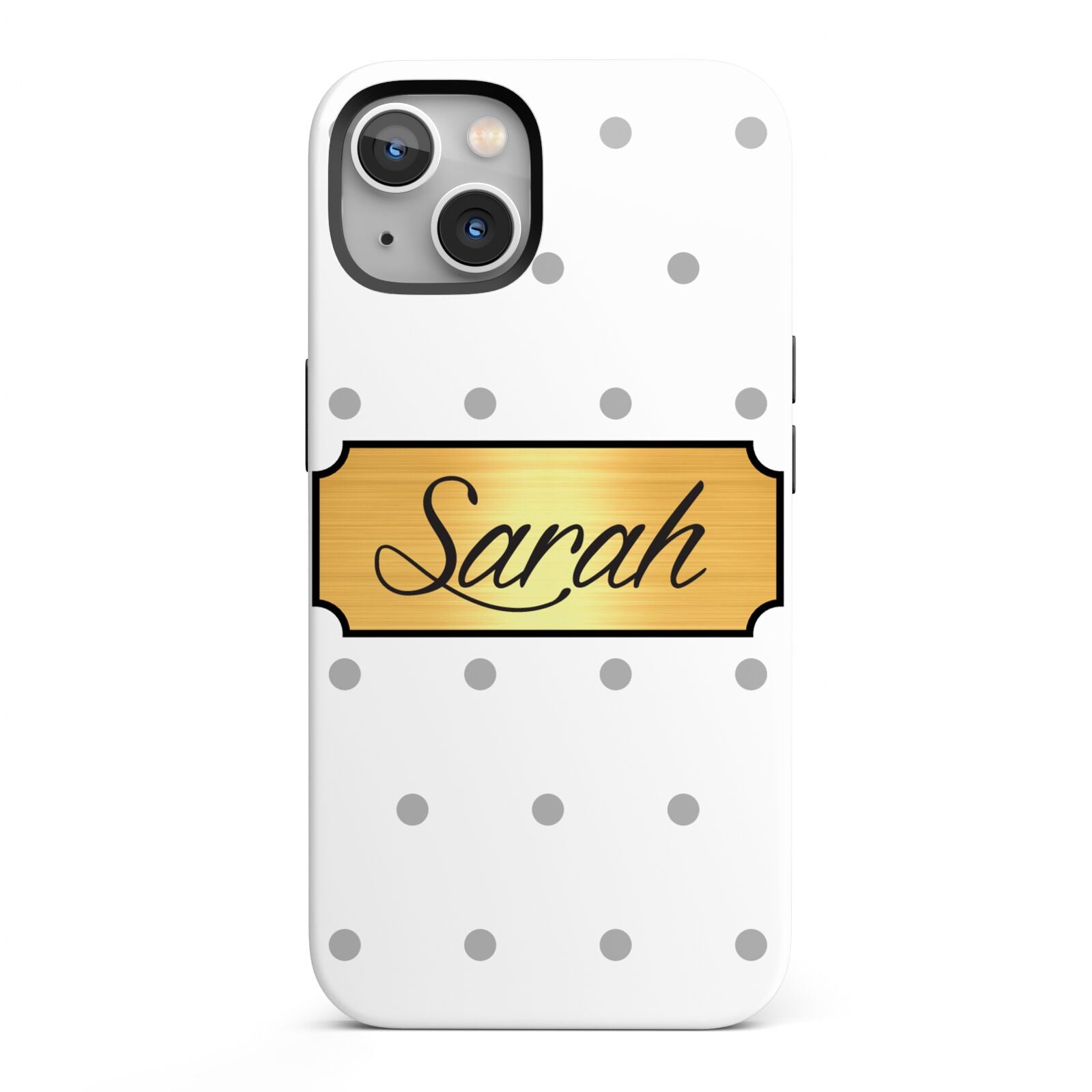 Personalised Grey Dots Gold With Name iPhone 13 Full Wrap 3D Tough Case