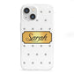 Personalised Grey Dots Gold With Name iPhone 13 Mini Clear Bumper Case