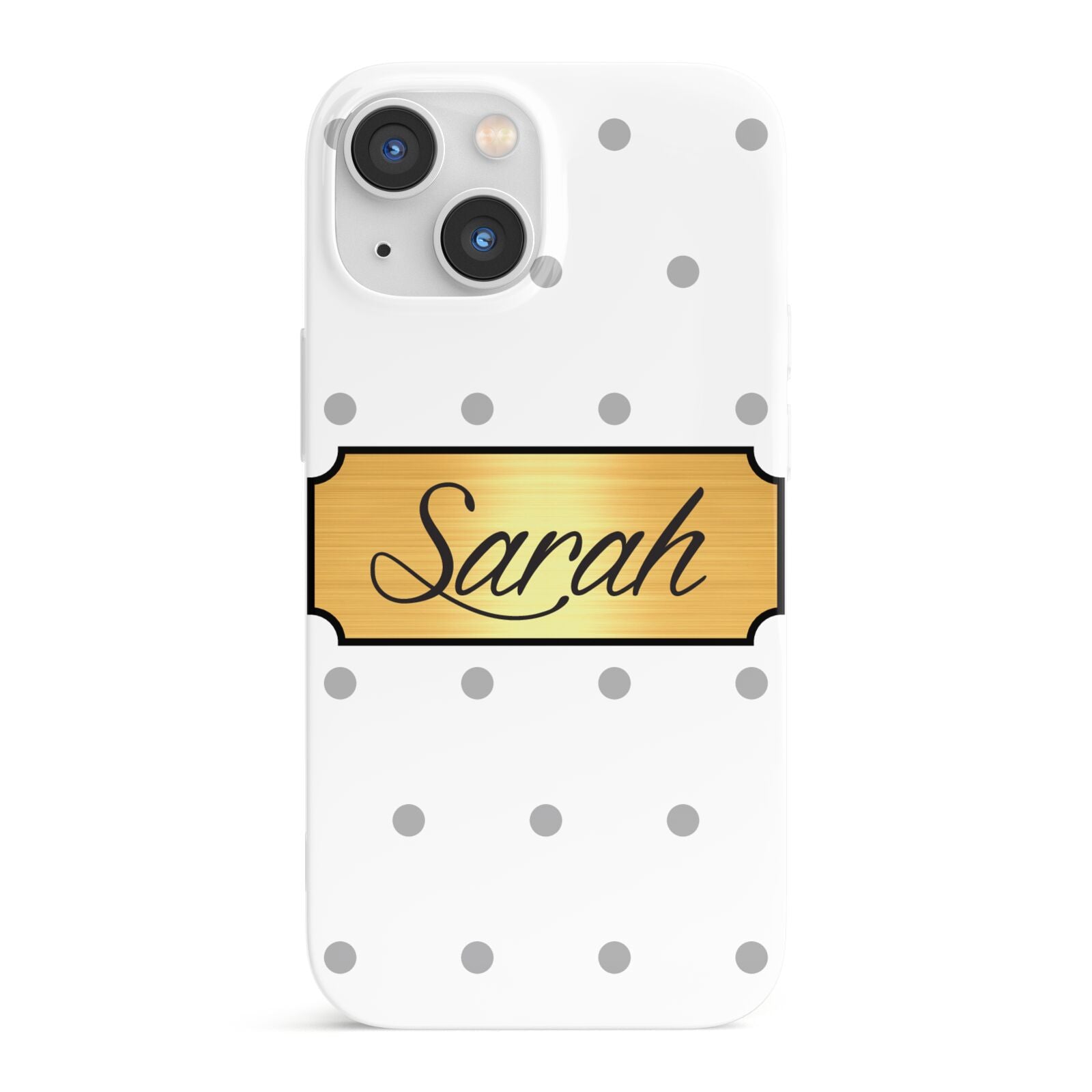 Personalised Grey Dots Gold With Name iPhone 13 Mini Full Wrap 3D Snap Case