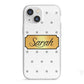 Personalised Grey Dots Gold With Name iPhone 13 Mini TPU Impact Case with White Edges