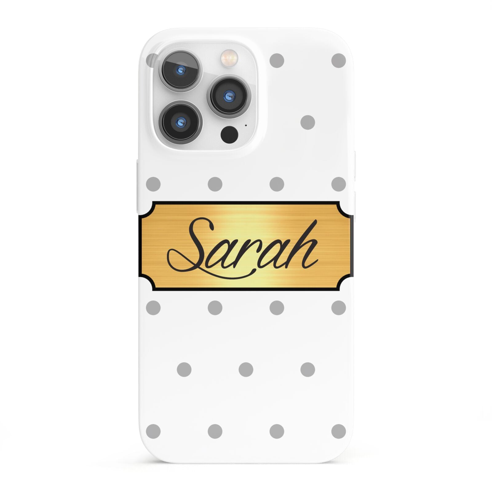 Personalised Grey Dots Gold With Name iPhone 13 Pro Full Wrap 3D Snap Case