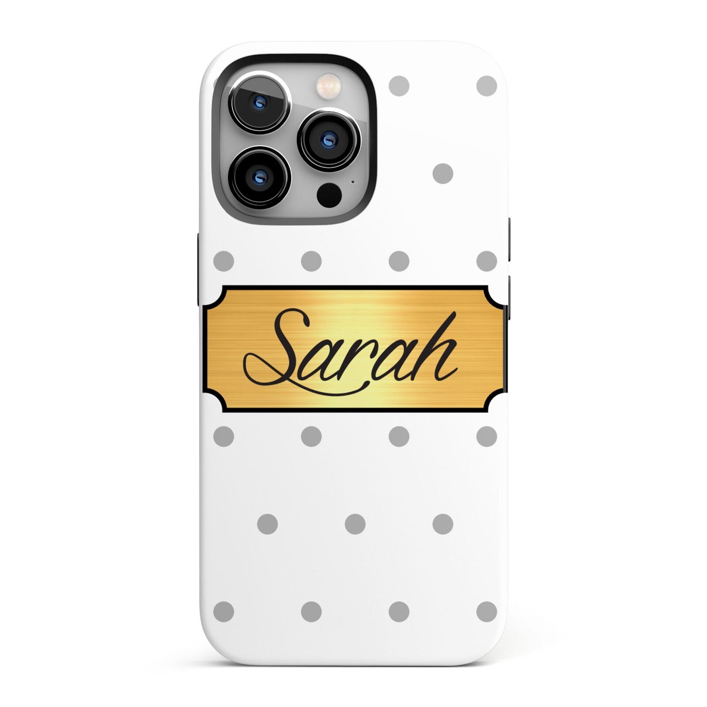 Personalised Grey Dots Gold With Name iPhone 13 Pro Full Wrap 3D Tough Case