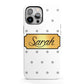 Personalised Grey Dots Gold With Name iPhone 13 Pro Max Full Wrap 3D Tough Case
