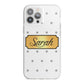 Personalised Grey Dots Gold With Name iPhone 13 Pro Max TPU Impact Case with White Edges