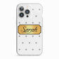 Personalised Grey Dots Gold With Name iPhone 13 Pro TPU Impact Case with White Edges