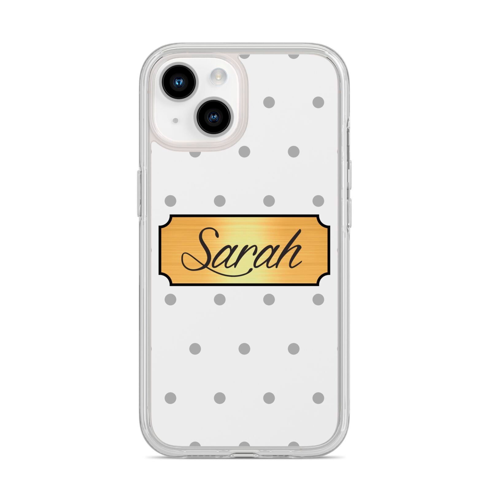 Personalised Grey Dots Gold With Name iPhone 14 Clear Tough Case Starlight