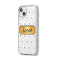 Personalised Grey Dots Gold With Name iPhone 14 Plus Glitter Tough Case Starlight Angled Image