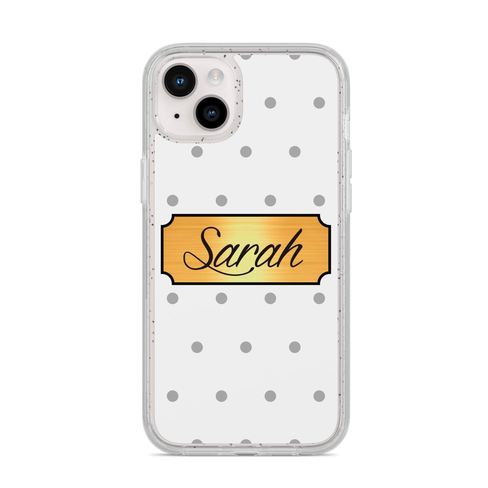 Personalised Grey Dots Gold With Name iPhone 14 Plus Glitter Tough Case Starlight