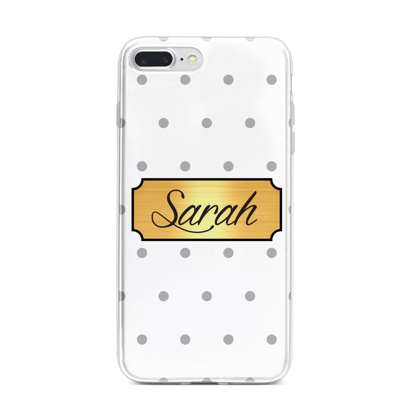Personalised Grey Dots Gold With Name iPhone 7 Plus Bumper Case on Silver iPhone