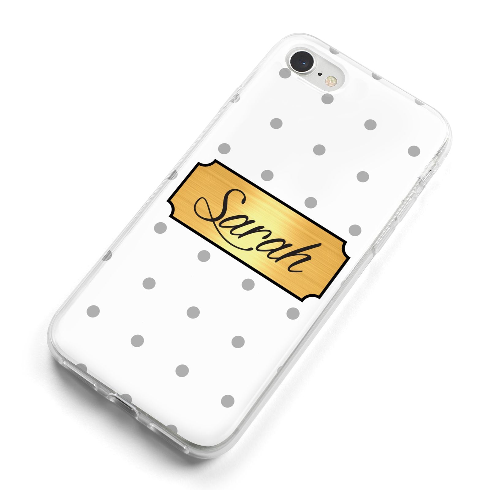 Personalised Grey Dots Gold With Name iPhone 8 Bumper Case on Silver iPhone Alternative Image