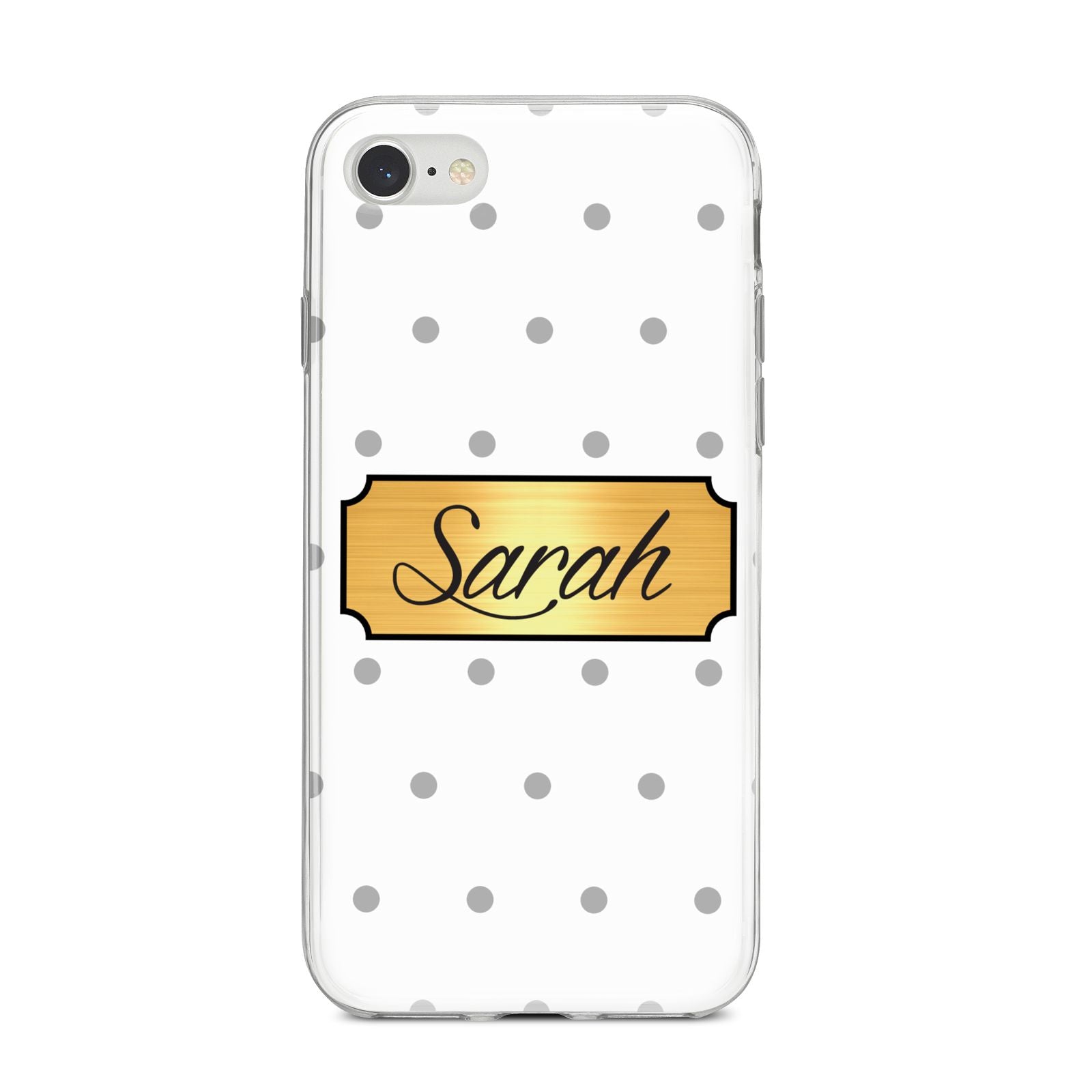 Personalised Grey Dots Gold With Name iPhone 8 Bumper Case on Silver iPhone