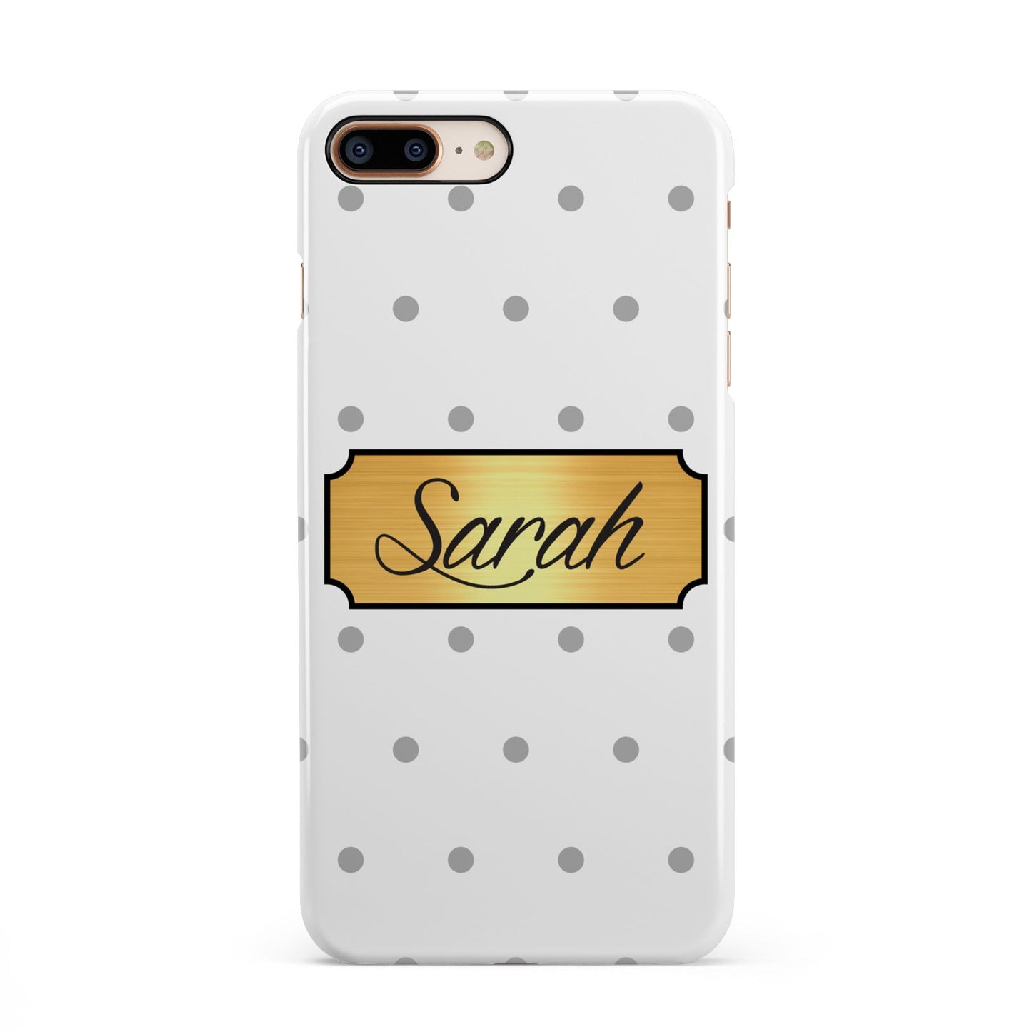 Personalised Grey Dots Gold With Name iPhone 8 Plus 3D Snap Case on Gold Phone