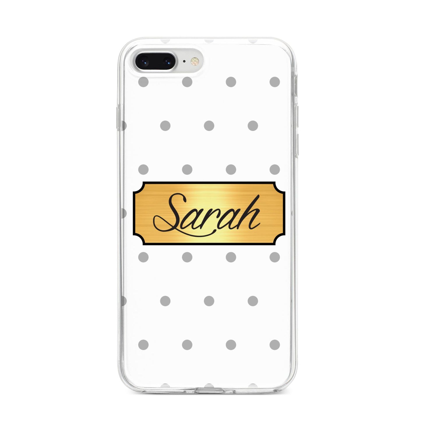 Personalised Grey Dots Gold With Name iPhone 8 Plus Bumper Case on Silver iPhone