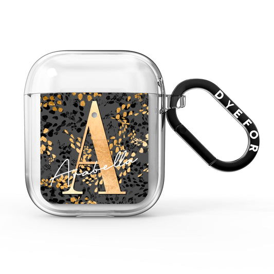 Personalised Grey Gold Cheetah AirPods Clear Case