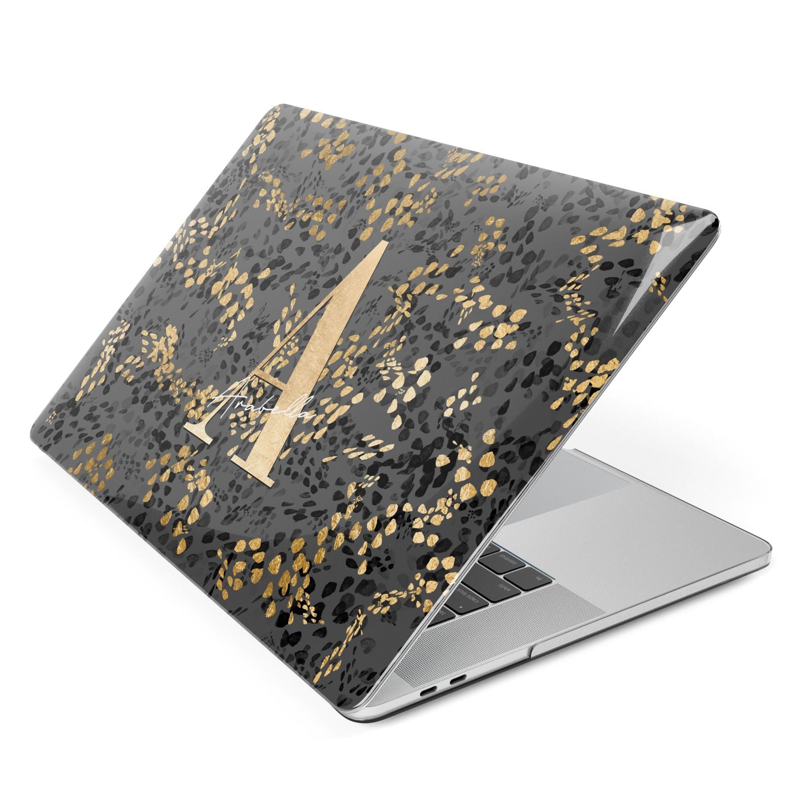 Personalised Grey Gold Cheetah Apple MacBook Case Side View