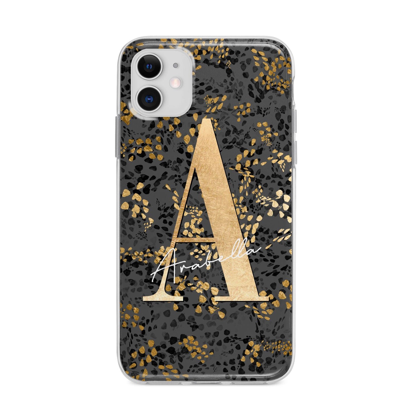 Personalised Grey Gold Cheetah Apple iPhone 11 in White with Bumper Case