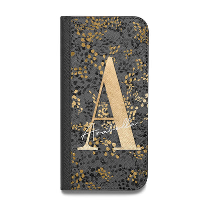 Personalised Grey Gold Cheetah Vegan Leather Flip Samsung Case