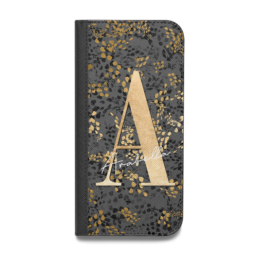 Personalised Grey Gold Cheetah Vegan Leather Flip Samsung Case