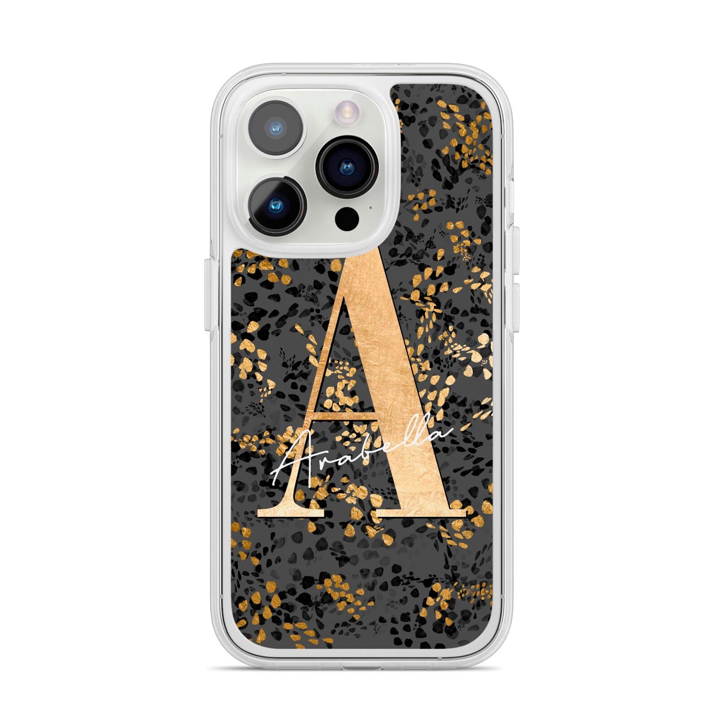 Personalised Grey Gold Cheetah iPhone 14 Pro Clear Tough Case Silver