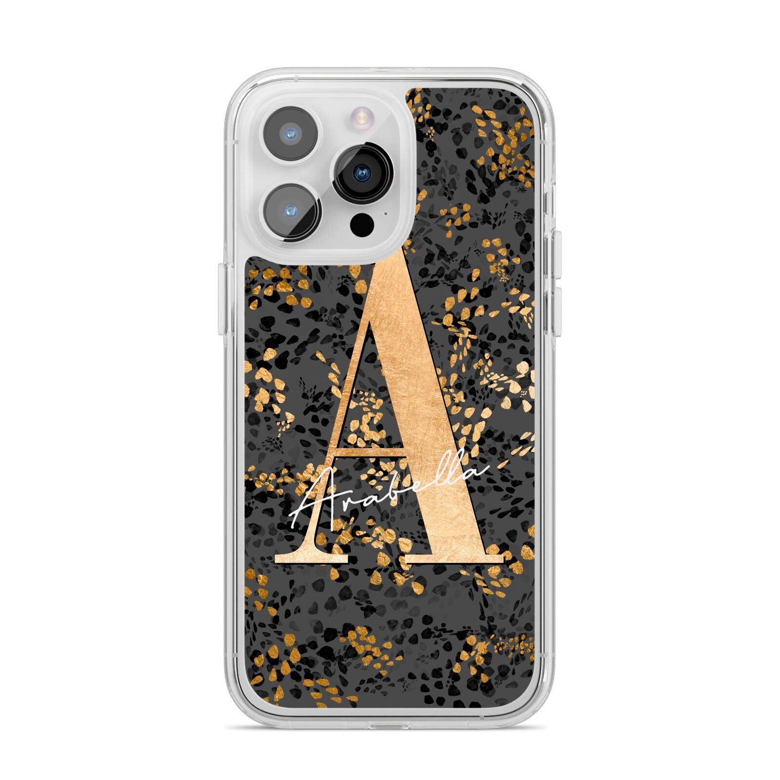 Personalised Grey Gold Cheetah iPhone 14 Pro Max Clear Tough Case Silver