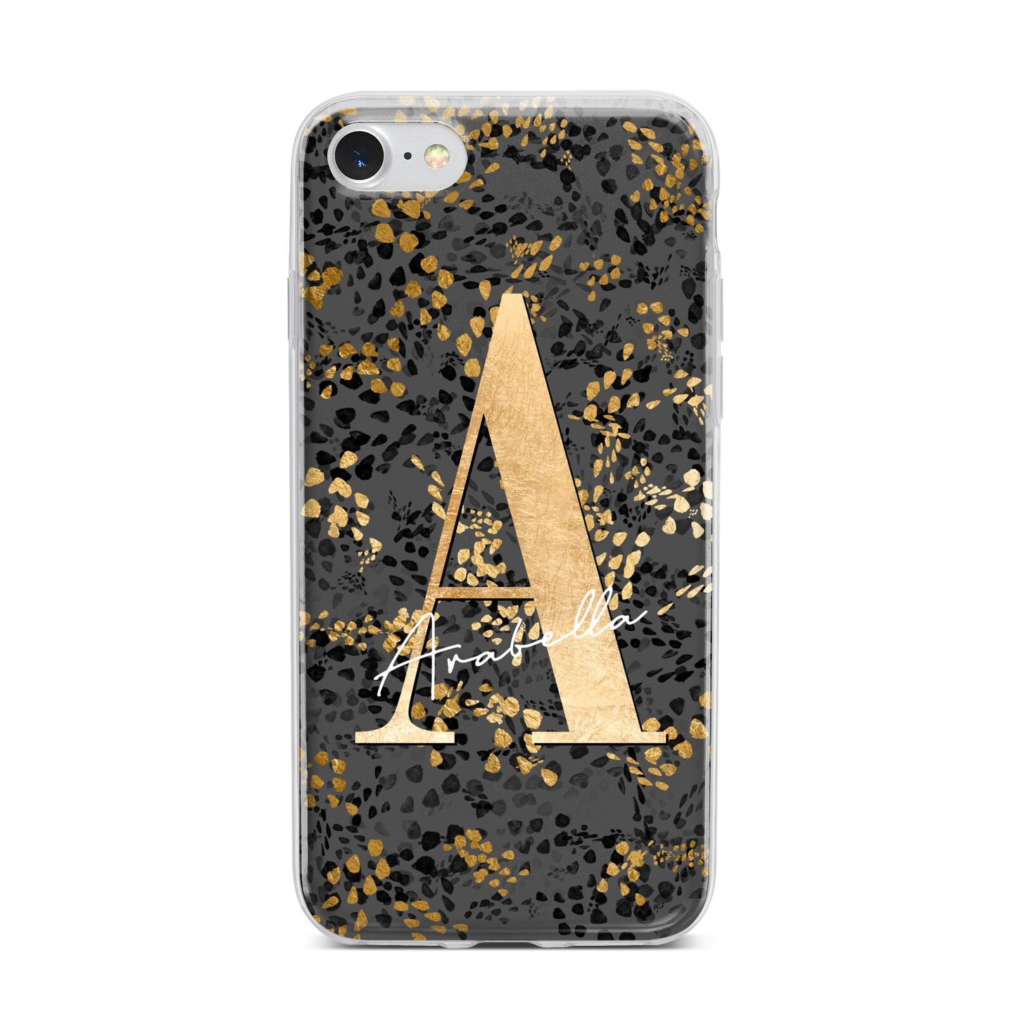 Personalised Grey Gold Cheetah iPhone 7 Bumper Case on Silver iPhone