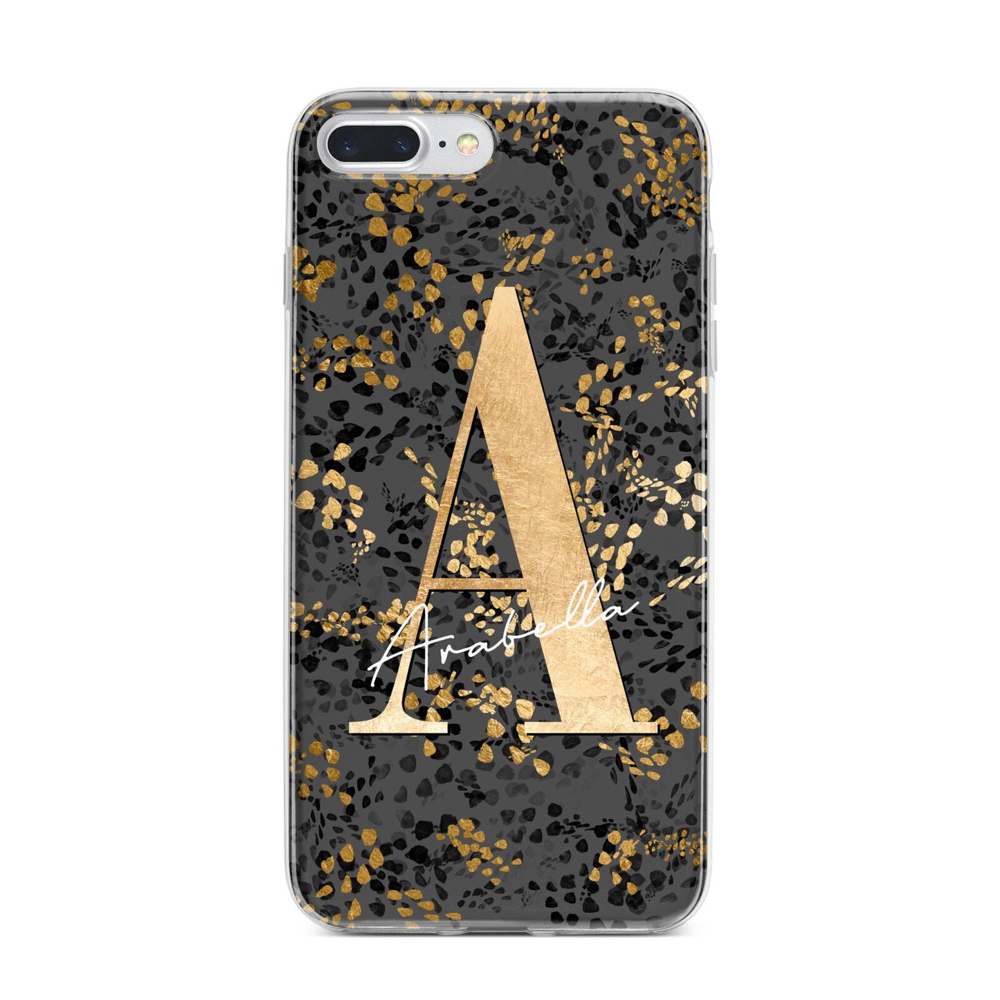Personalised Grey Gold Cheetah iPhone 7 Plus Bumper Case on Silver iPhone
