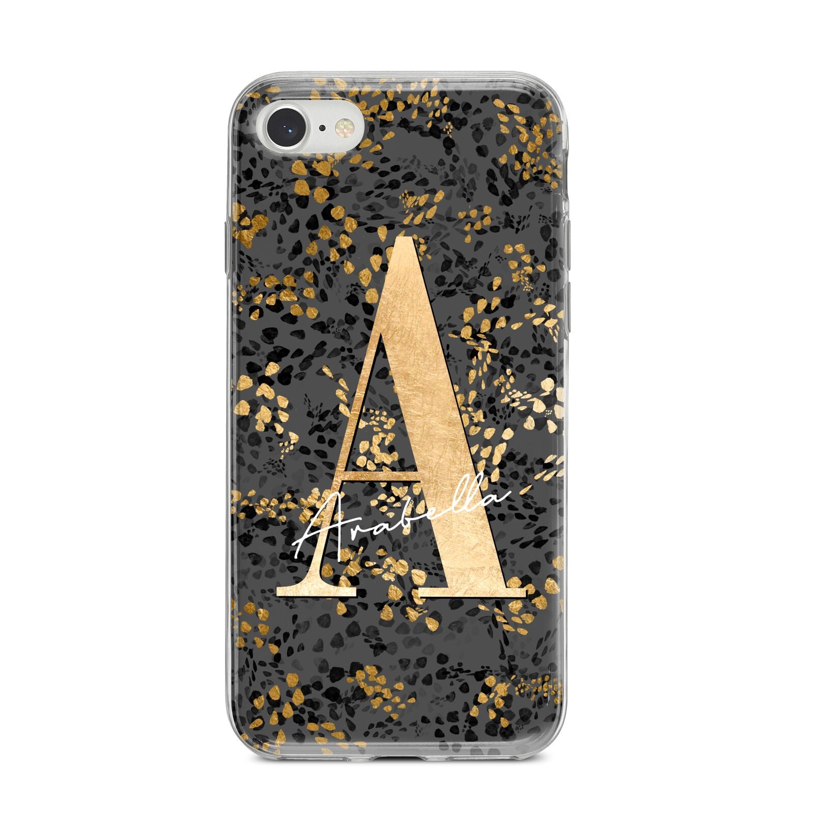 Personalised Grey Gold Cheetah iPhone 8 Bumper Case on Silver iPhone