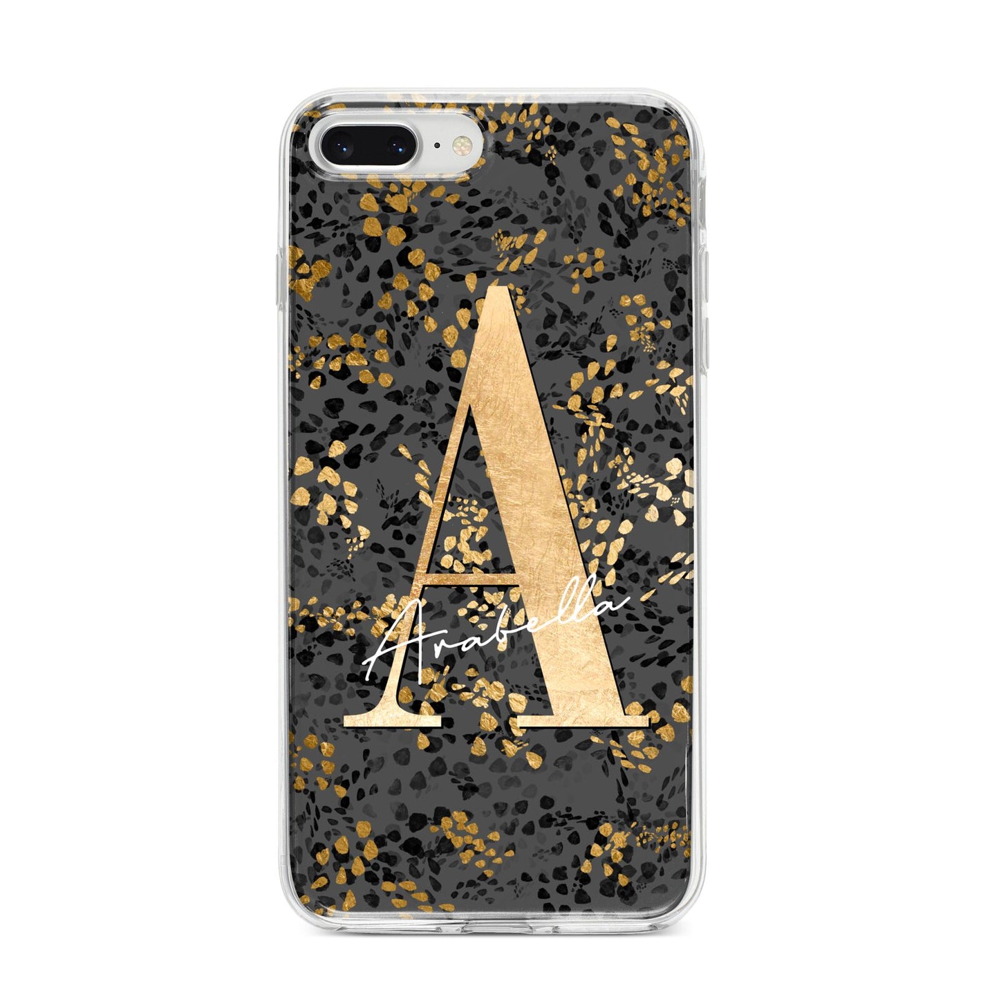 Personalised Grey Gold Cheetah iPhone 8 Plus Bumper Case on Silver iPhone