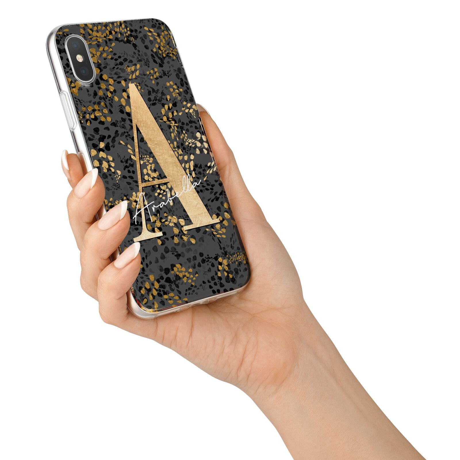 Personalised Grey Gold Cheetah iPhone X Bumper Case on Silver iPhone Alternative Image 2