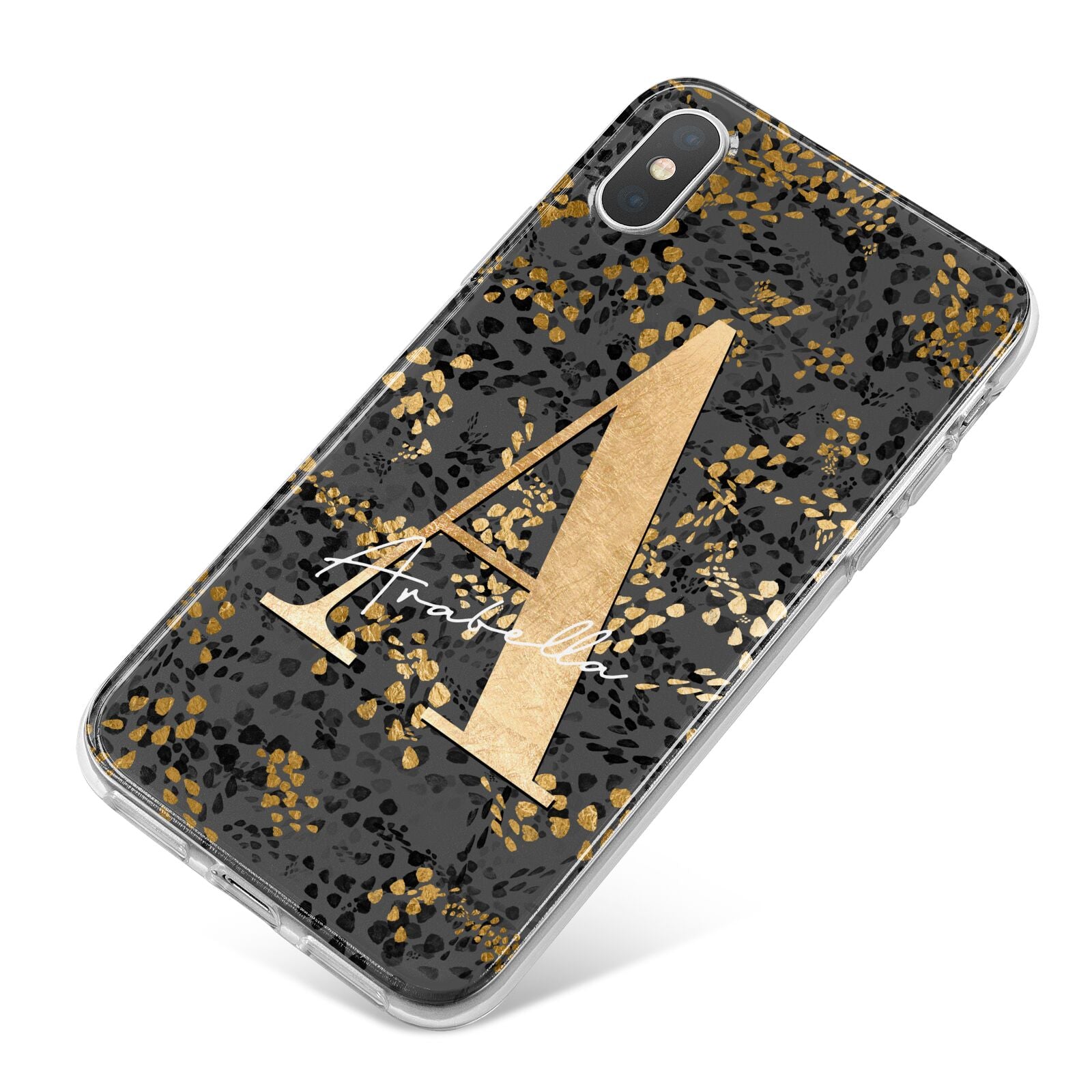 Personalised Grey Gold Cheetah iPhone X Bumper Case on Silver iPhone