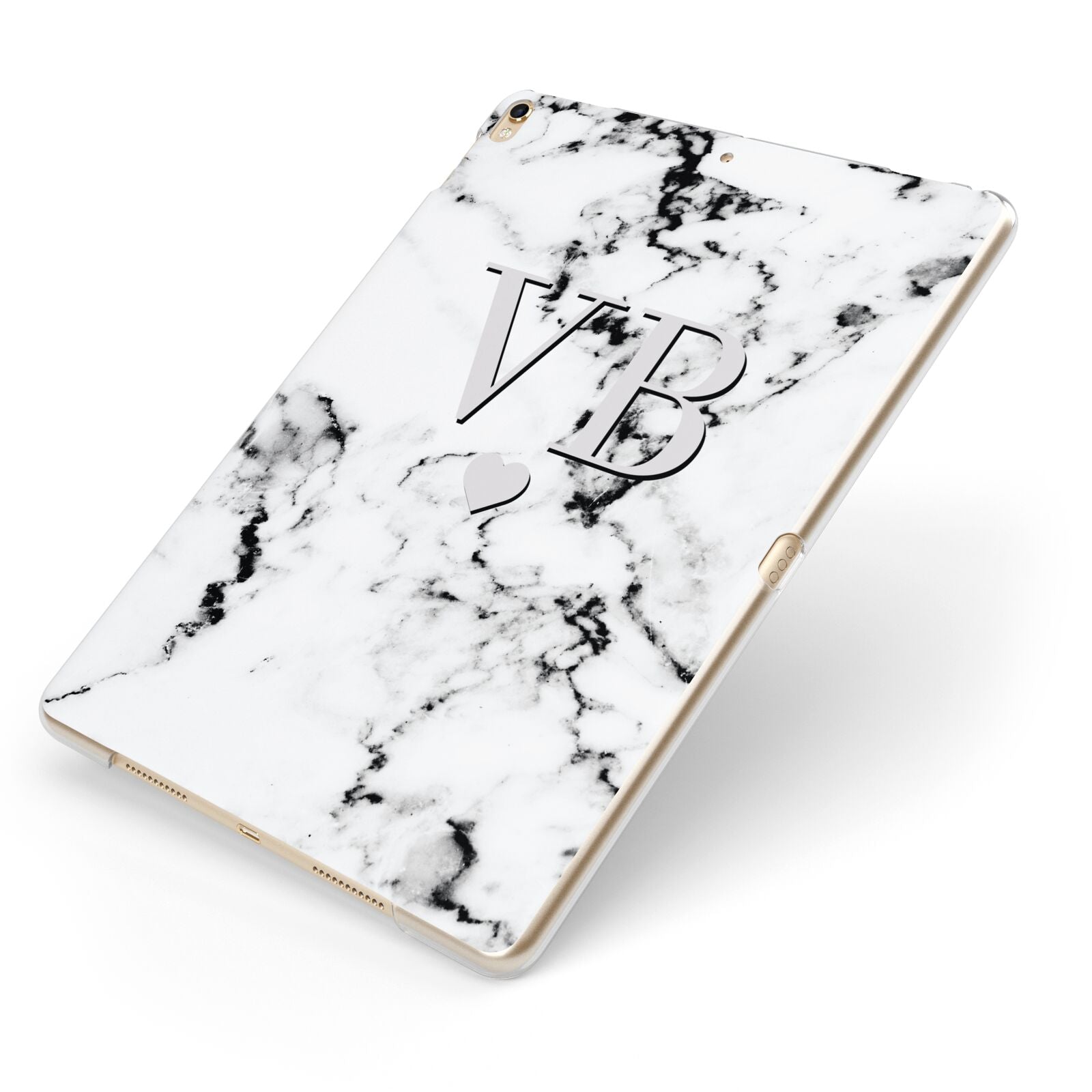 Personalised Grey Initialed Marble Heart Apple iPad Case on Gold iPad Side View