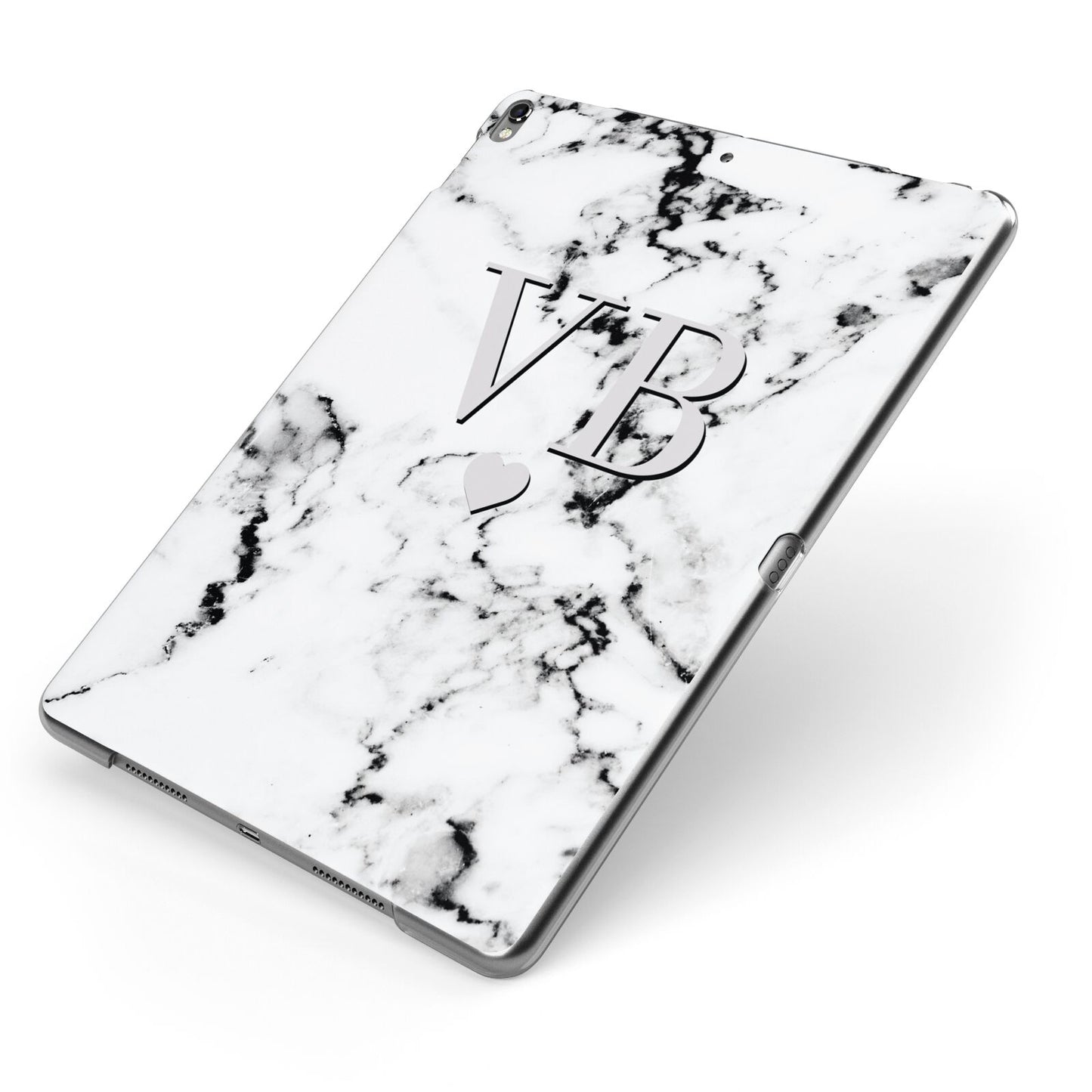 Personalised Grey Initialed Marble Heart Apple iPad Case on Grey iPad Side View