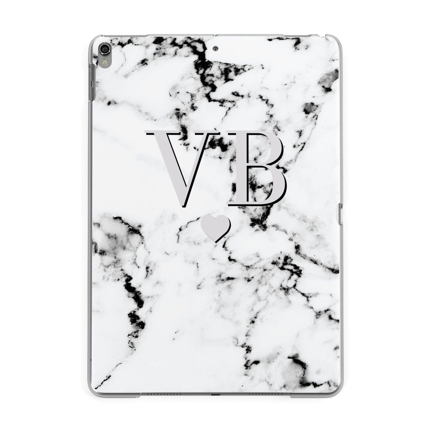 Personalised Grey Initialed Marble Heart Apple iPad Grey Case