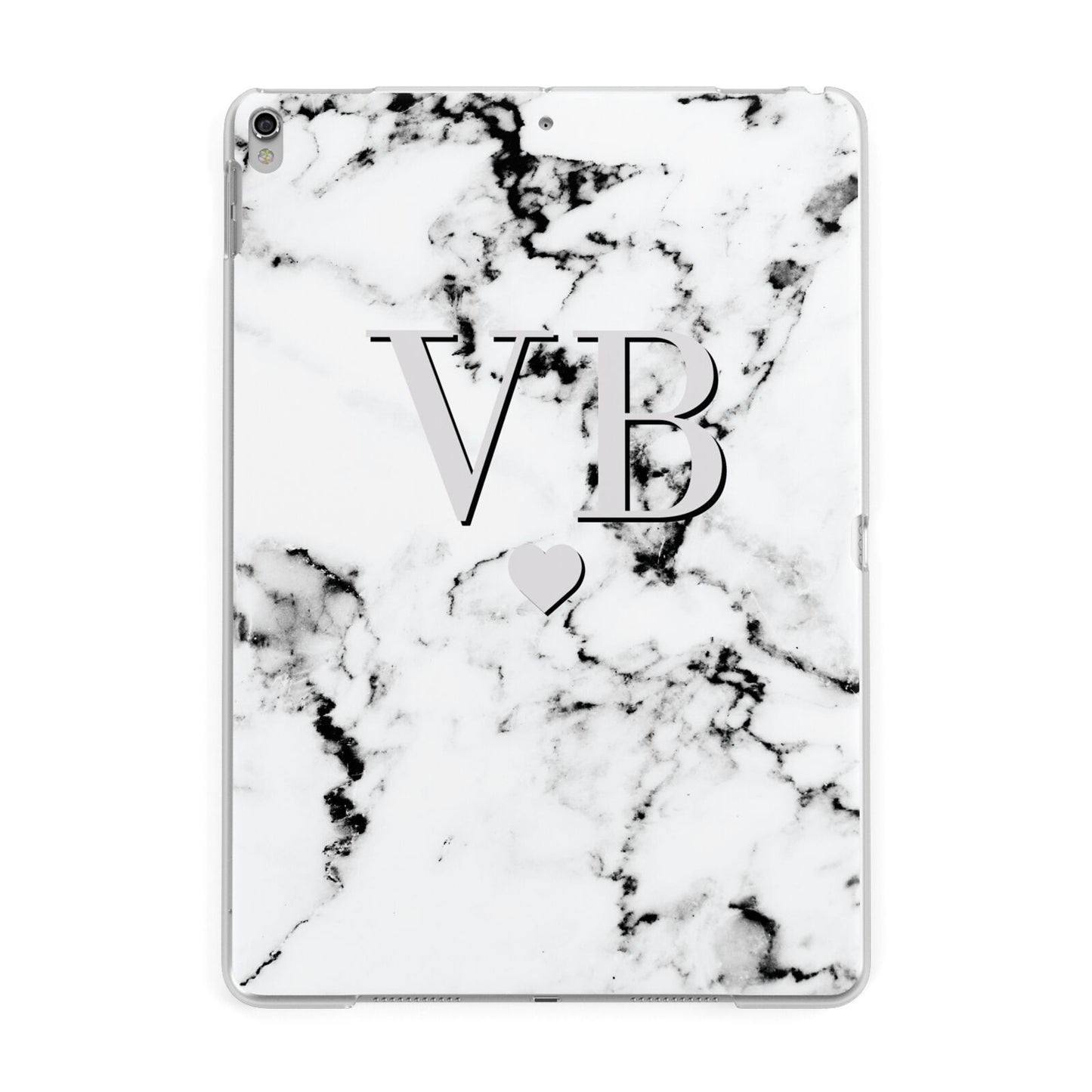 Personalised Grey Initialed Marble Heart Apple iPad Silver Case