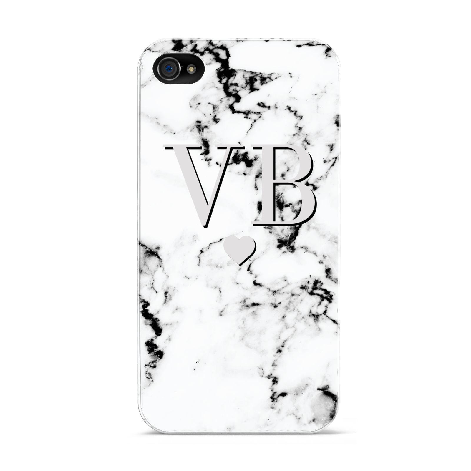 Personalised Grey Initialed Marble Heart Apple iPhone 4s Case