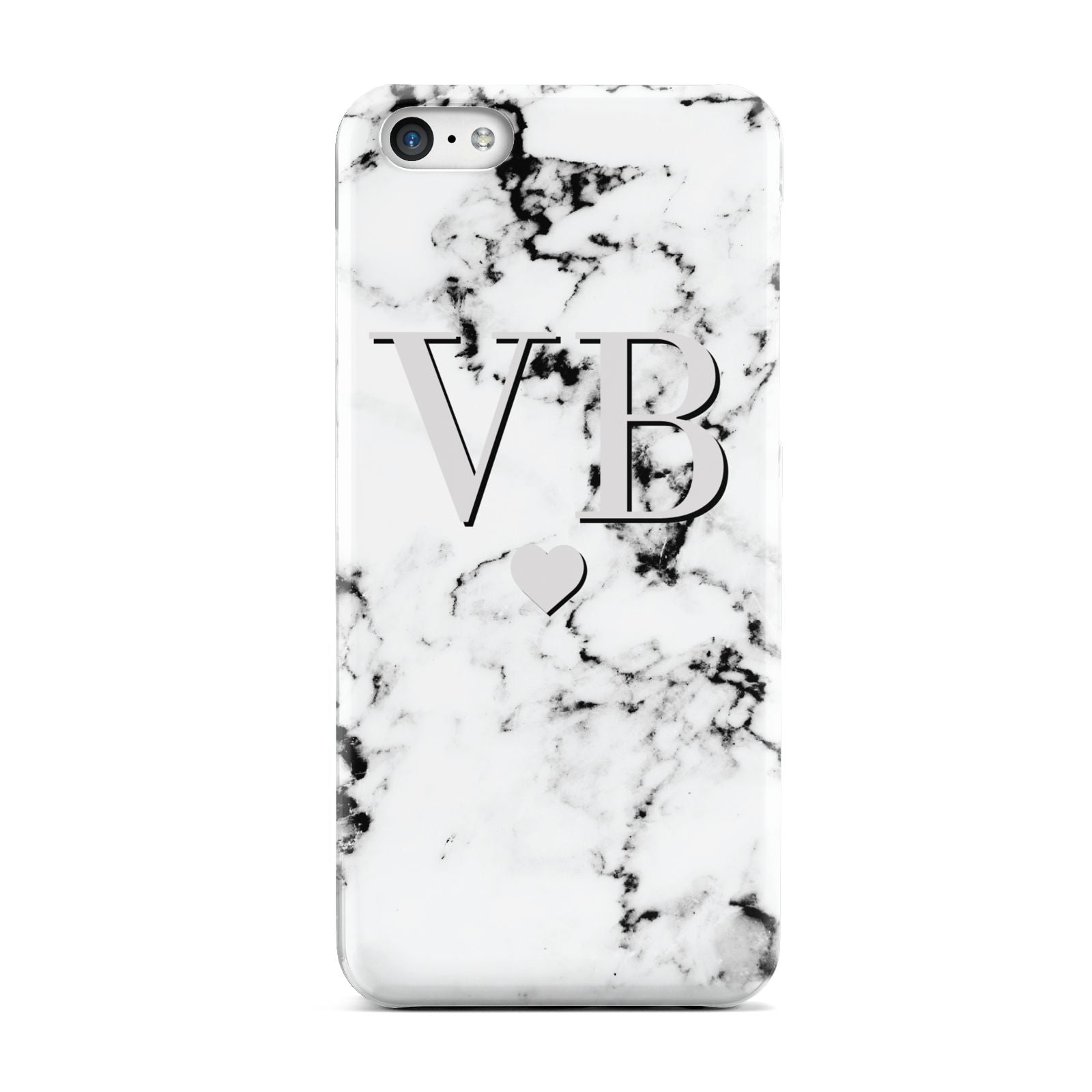 Personalised Grey Initialed Marble Heart Apple iPhone 5c Case