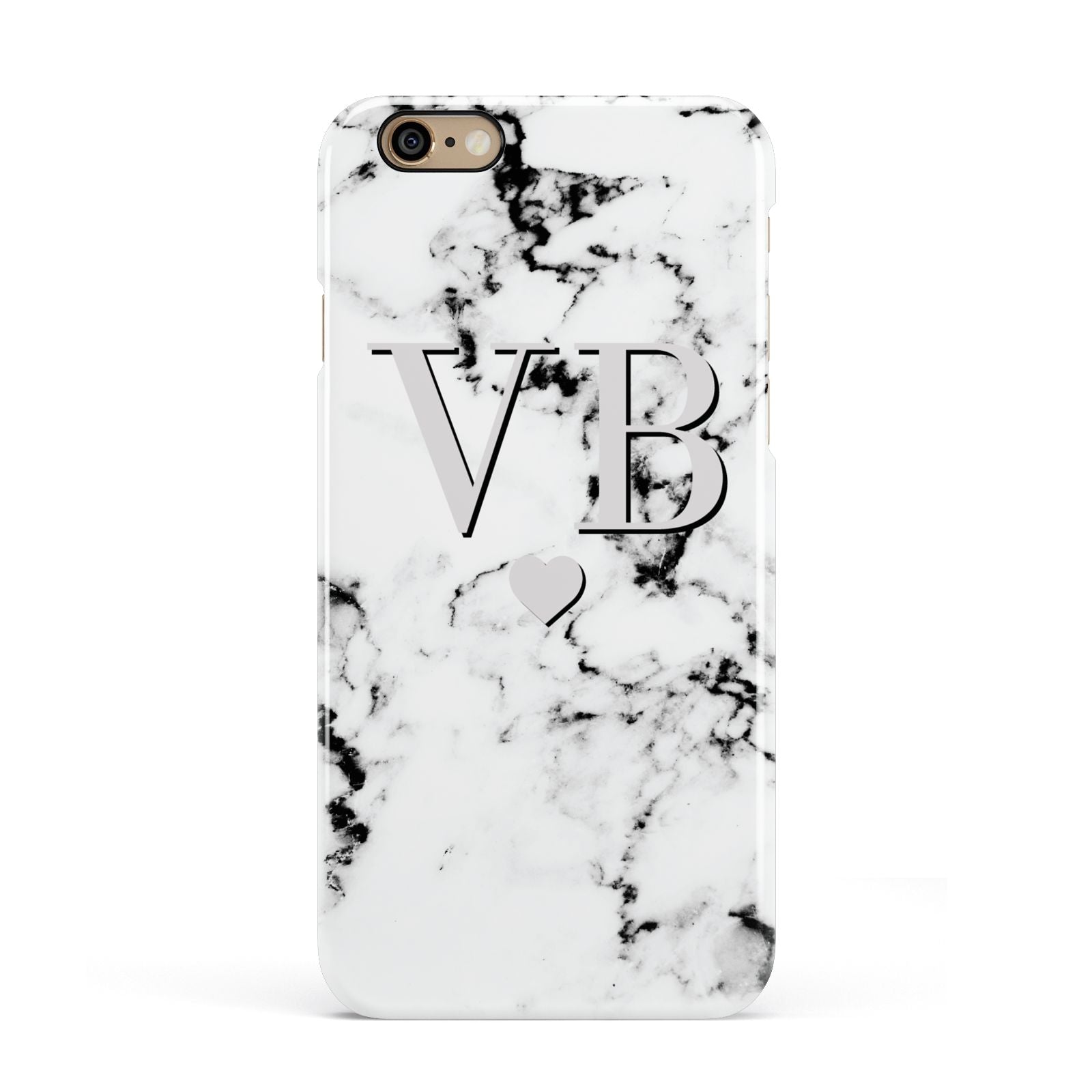 Personalised Grey Initialed Marble Heart Apple iPhone 6 3D Snap Case