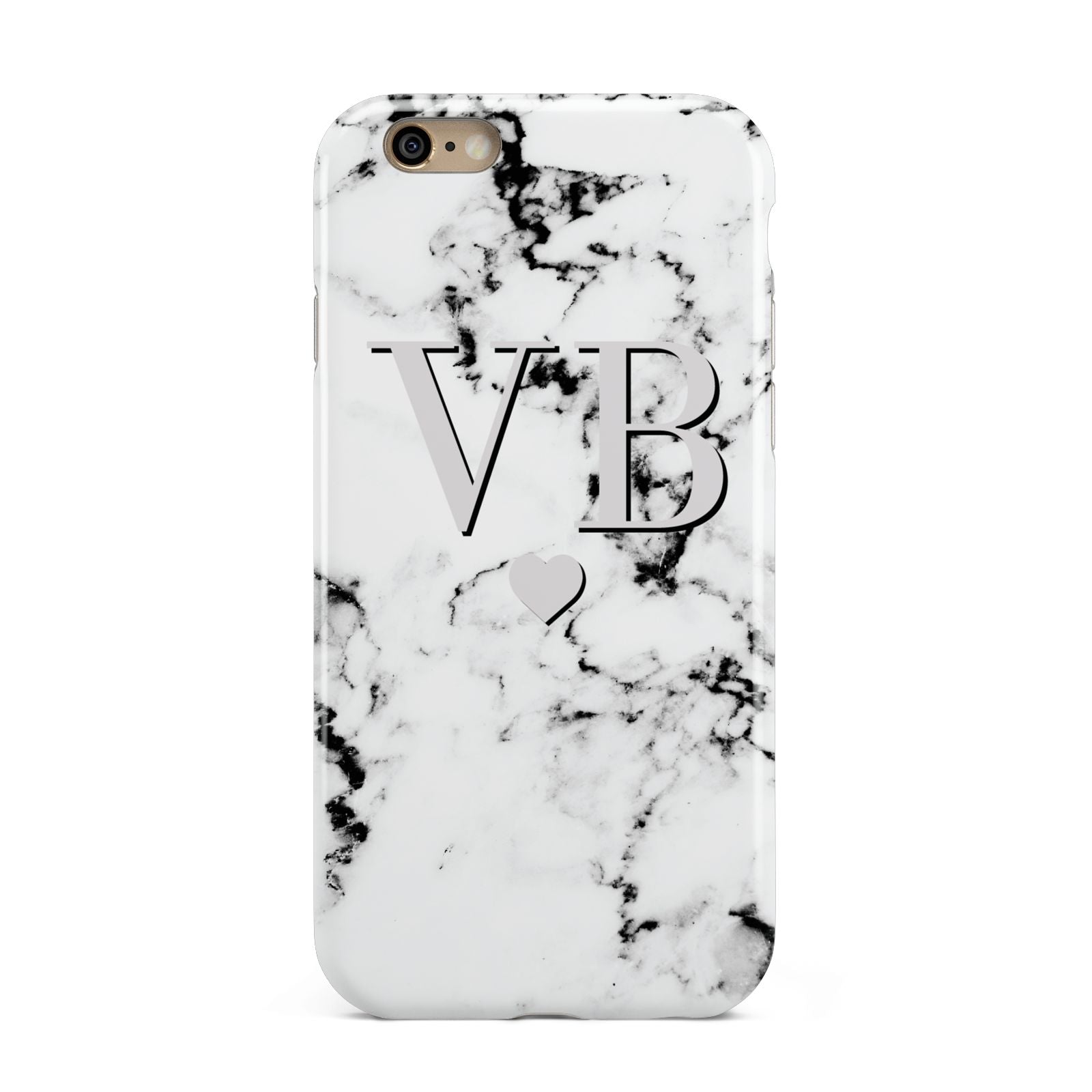 Personalised Grey Initialed Marble Heart Apple iPhone 6 3D Tough Case