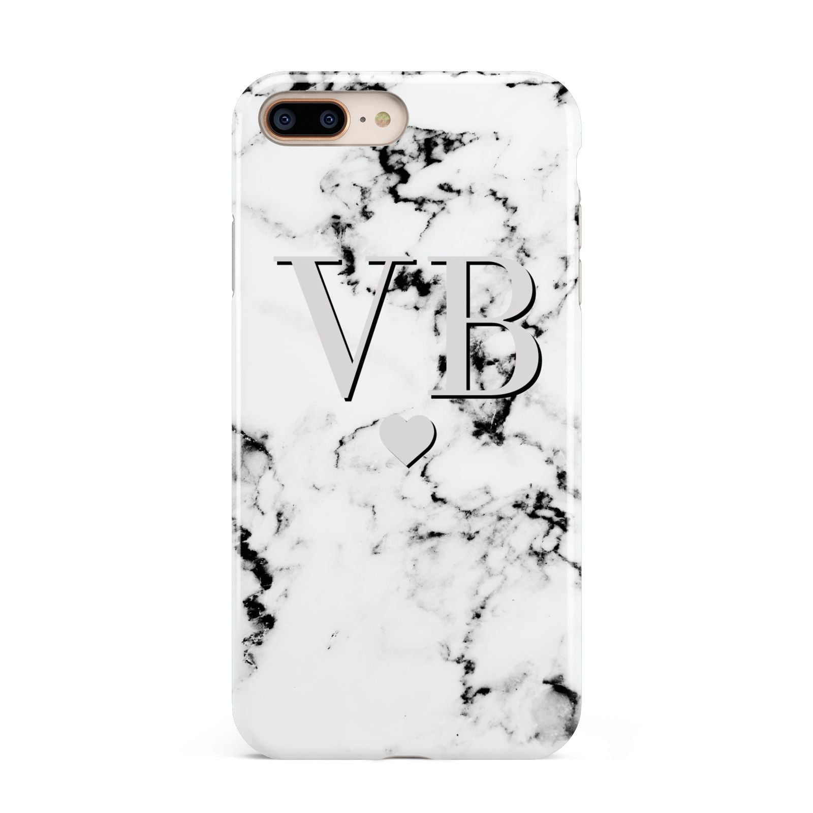 Personalised Grey Initialed Marble Heart Apple iPhone 7 8 Plus 3D Tough Case