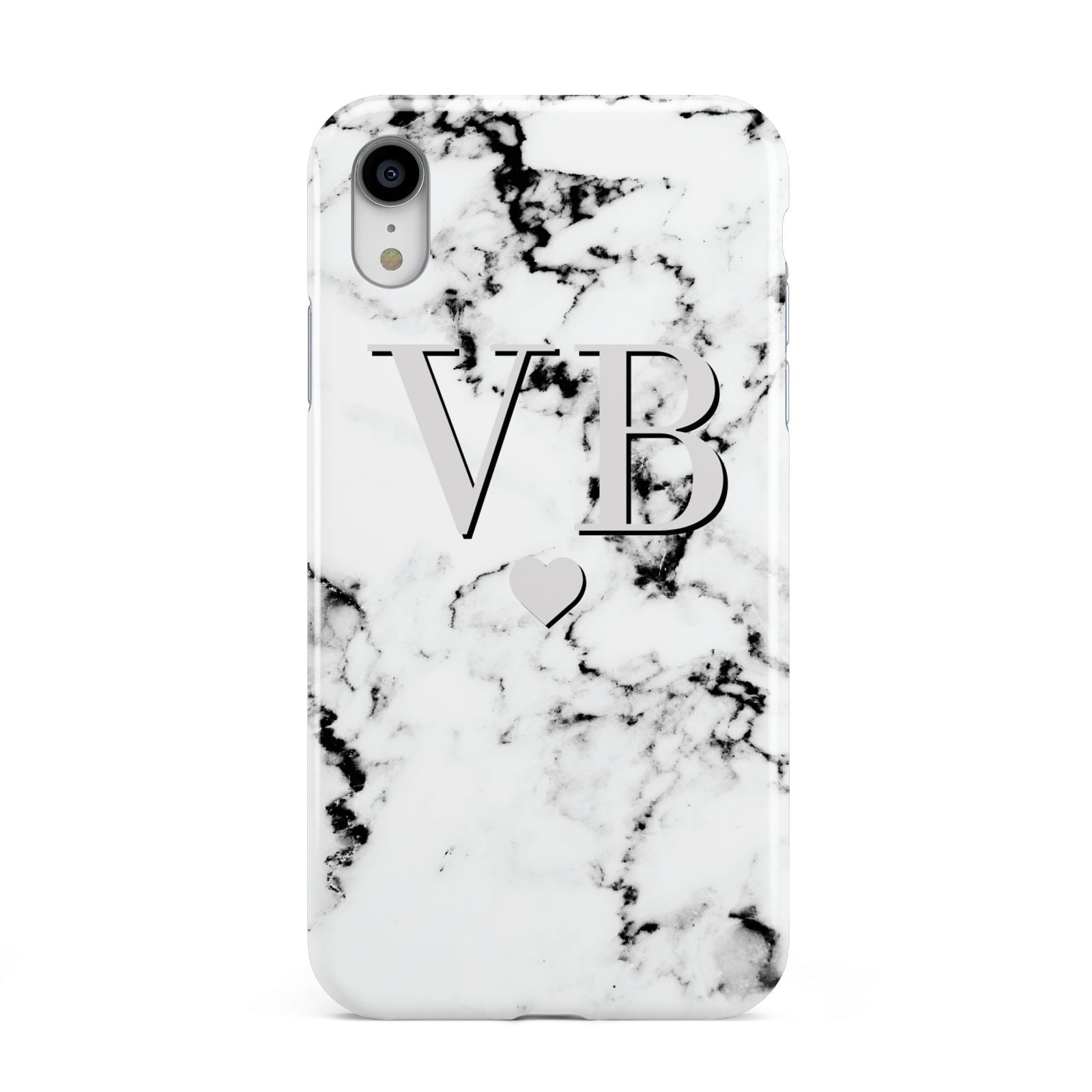 Personalised Grey Initialed Marble Heart Apple iPhone XR White 3D Tough Case