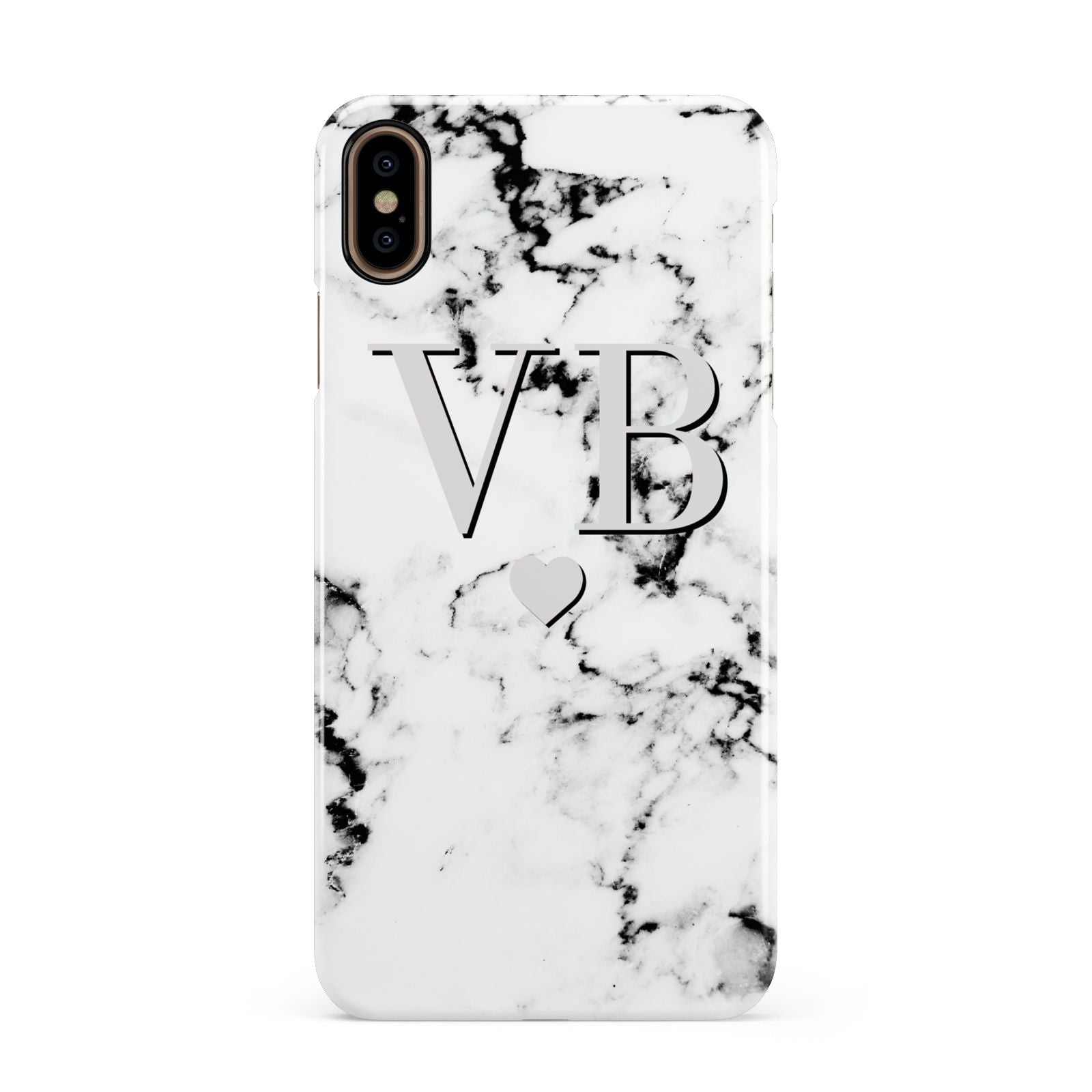Personalised Grey Initialed Marble Heart Apple iPhone Xs Max 3D Snap Case
