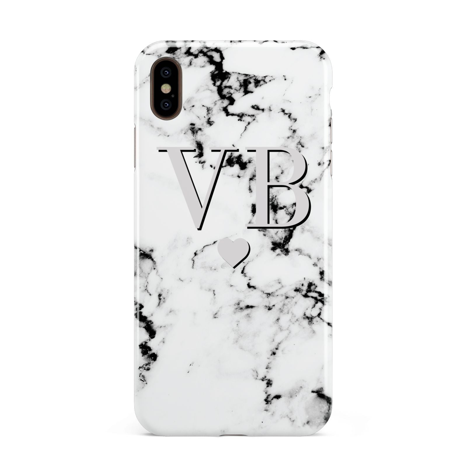 Personalised Grey Initialed Marble Heart Apple iPhone Xs Max 3D Tough Case