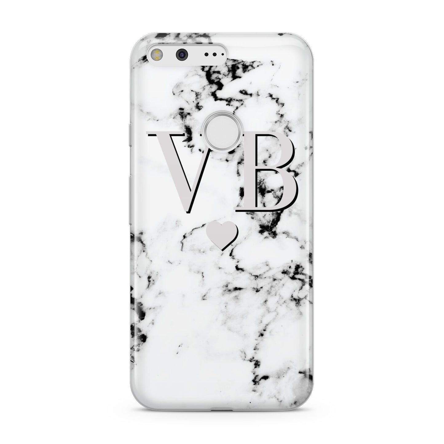 Personalised Grey Initialed Marble Heart Google Pixel Case