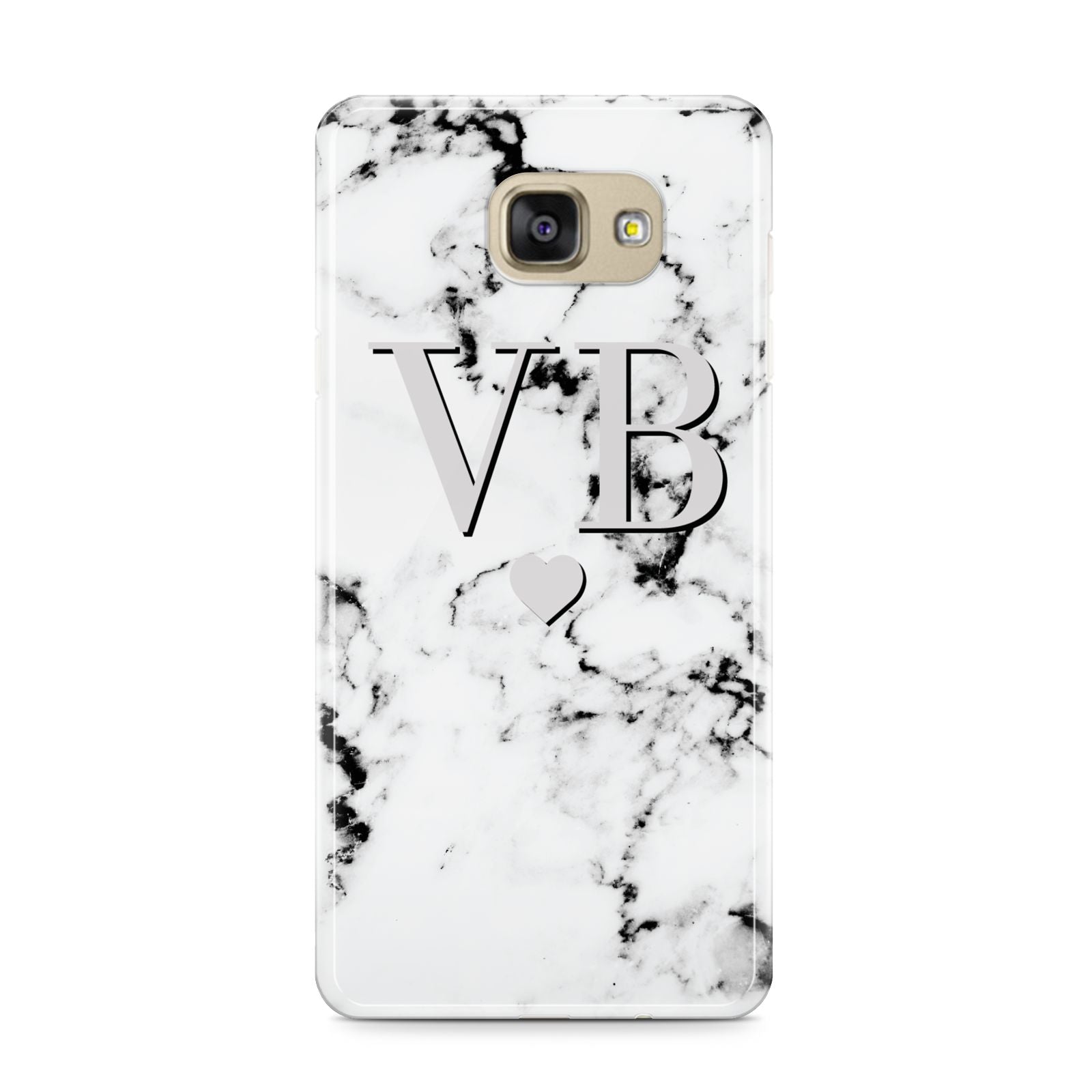 Personalised Grey Initialed Marble Heart Samsung Galaxy A9 2016 Case on gold phone