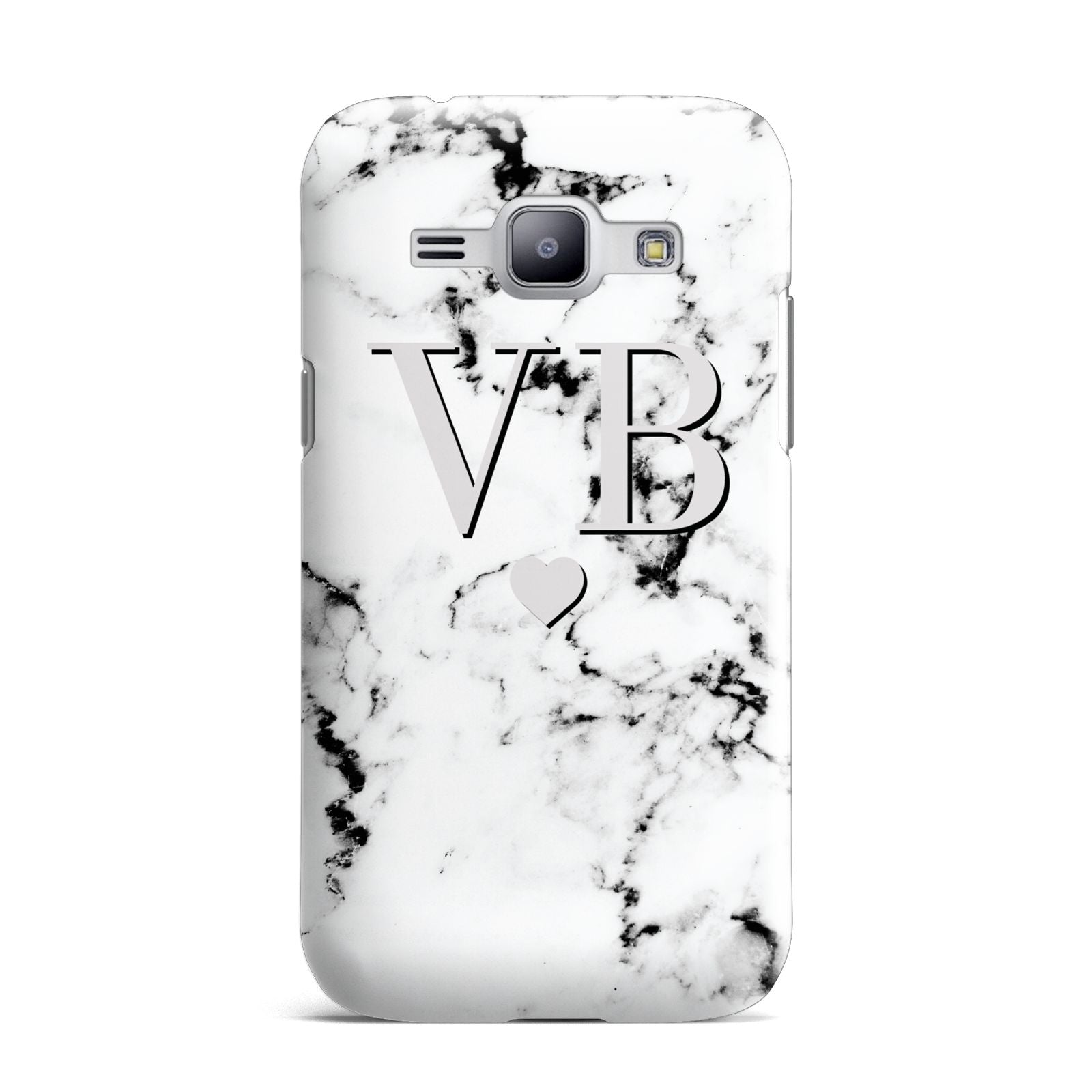 Personalised Grey Initialed Marble Heart Samsung Galaxy J1 2015 Case