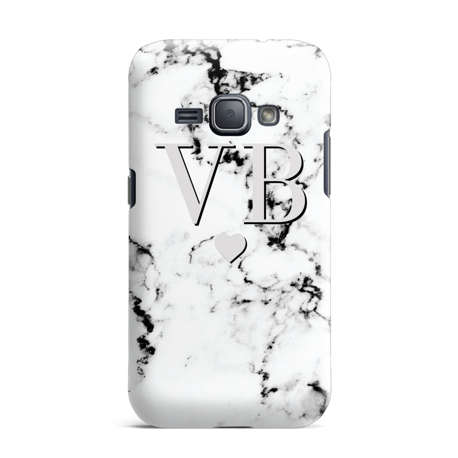 Personalised Grey Initialed Marble Heart Samsung Galaxy J1 2016 Case