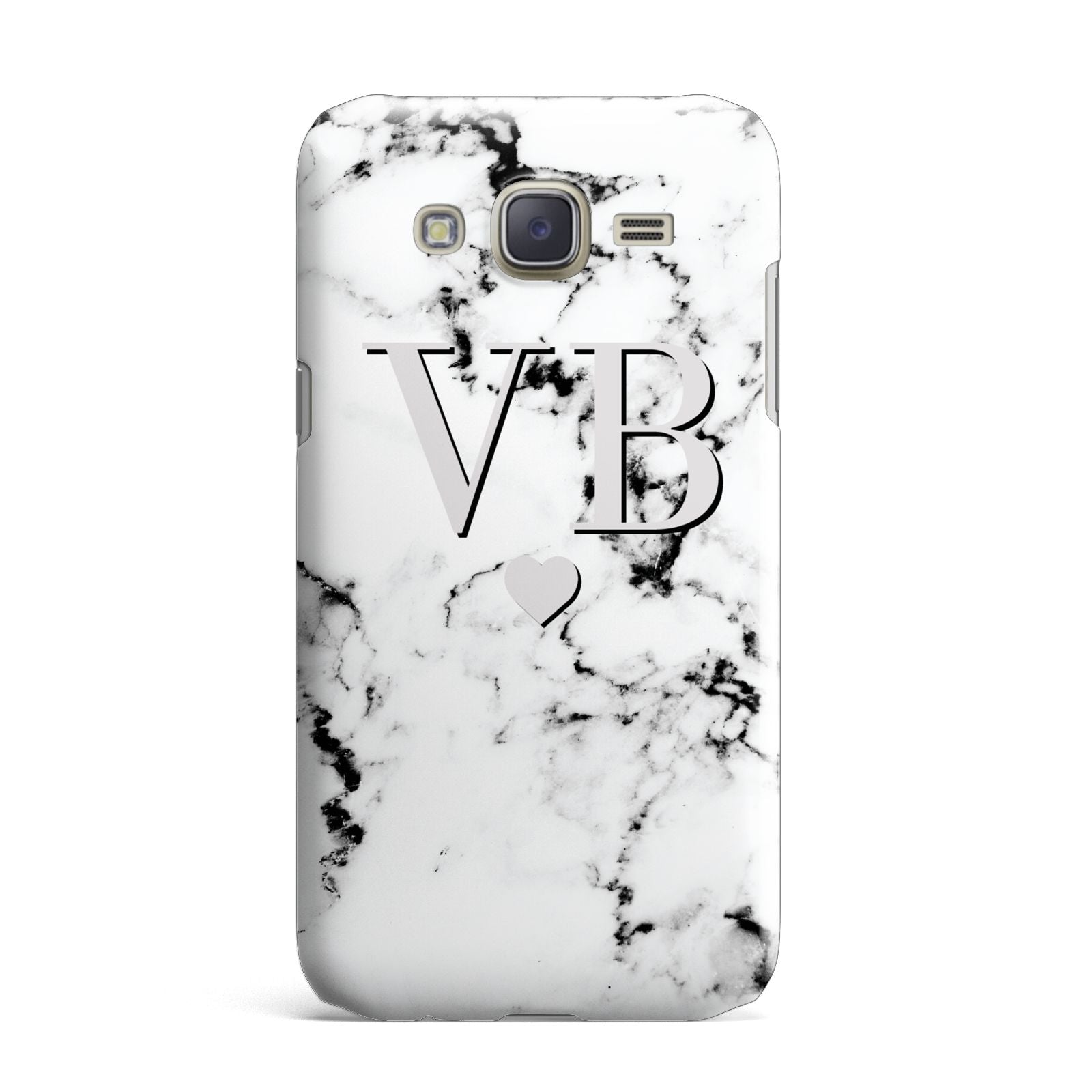 Personalised Grey Initialed Marble Heart Samsung Galaxy J7 Case